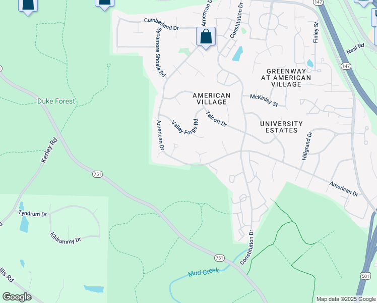 map of restaurants, bars, coffee shops, grocery stores, and more near 17 Alamo Court in Durham