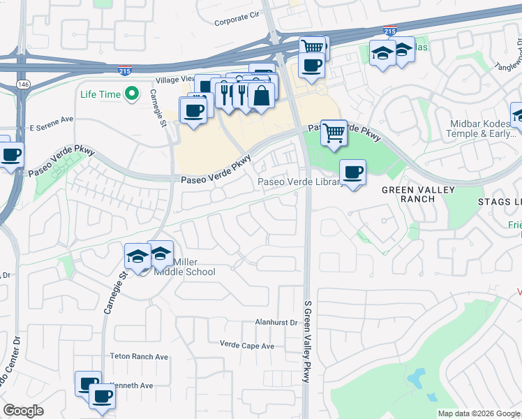 map of restaurants, bars, coffee shops, grocery stores, and more near 2287 Surrey Meadows Avenue in Henderson