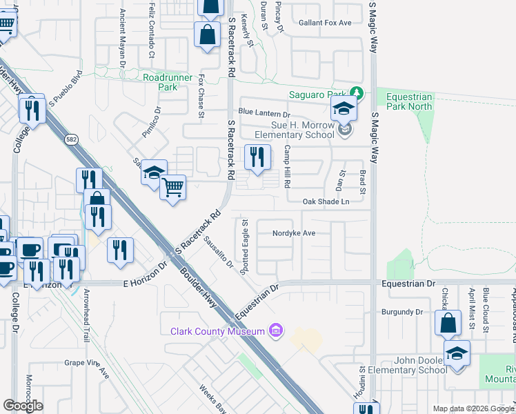 map of restaurants, bars, coffee shops, grocery stores, and more near 1024 Greyhound Lane in Henderson