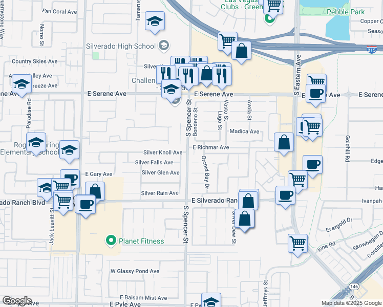 map of restaurants, bars, coffee shops, grocery stores, and more near 9523 Coral Bell Court in Las Vegas