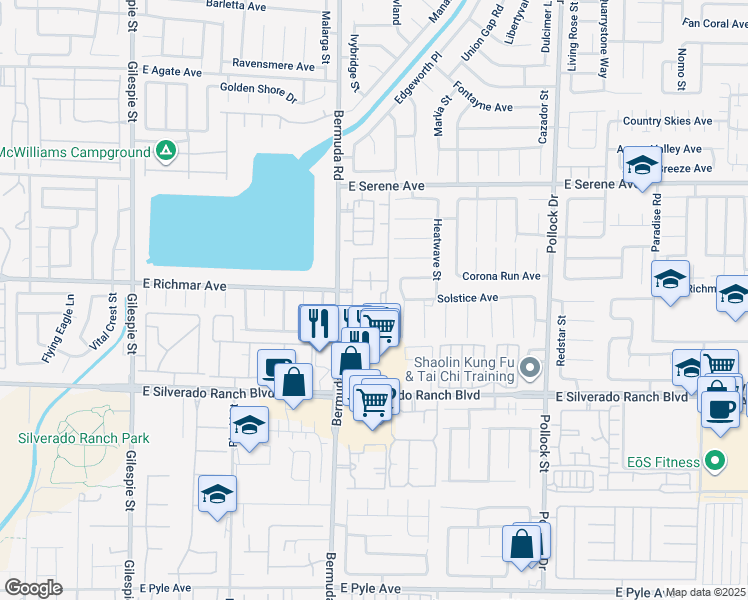 map of restaurants, bars, coffee shops, grocery stores, and more near 9490 Bermuda Road in Las Vegas