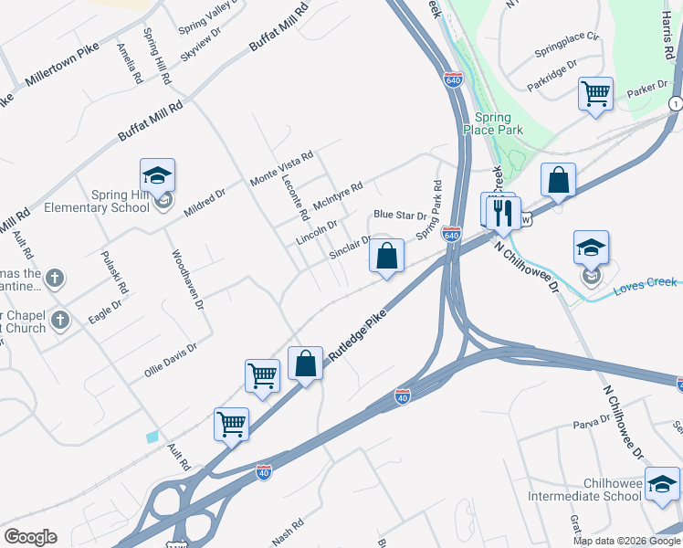 map of restaurants, bars, coffee shops, grocery stores, and more near 1016 Leconte Rd in Knoxville