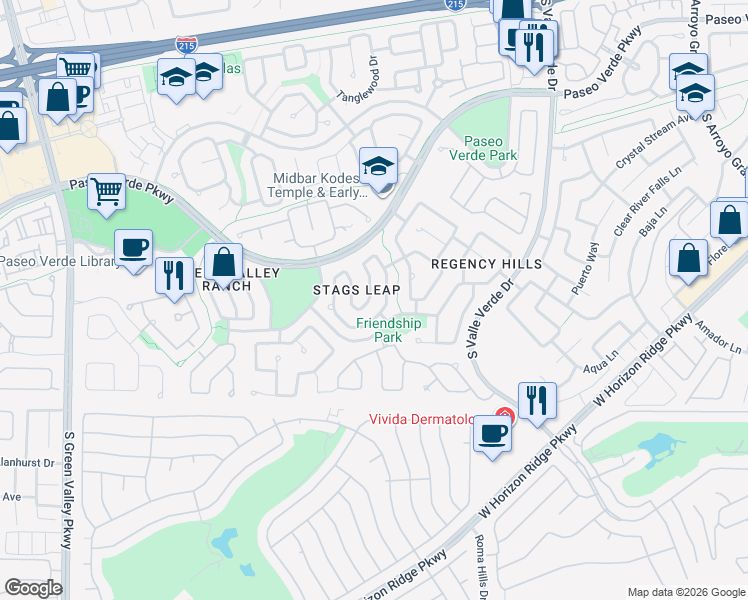 map of restaurants, bars, coffee shops, grocery stores, and more near 268 Horizon Pointe Circle in Henderson