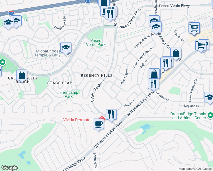 map of restaurants, bars, coffee shops, grocery stores, and more near 292 Fairmeadow Street in Henderson
