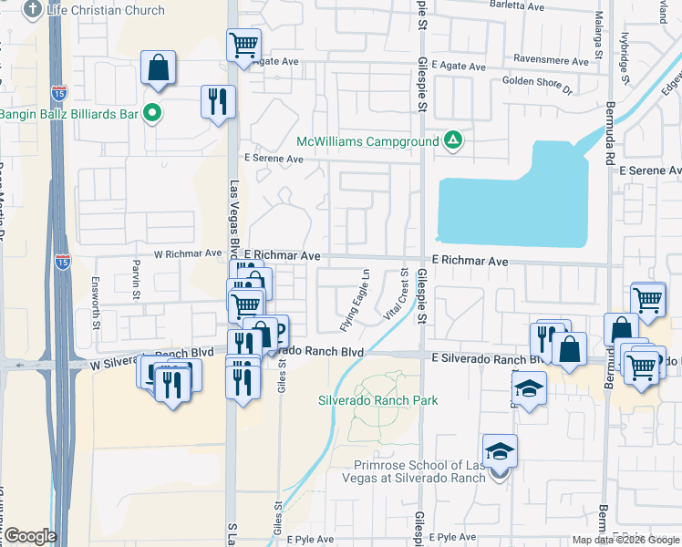 map of restaurants, bars, coffee shops, grocery stores, and more near 119 Willow Dove Avenue in Las Vegas