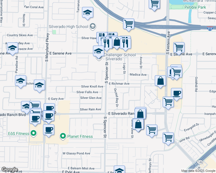 map of restaurants, bars, coffee shops, grocery stores, and more near 9523 Coral Bell Court in Las Vegas