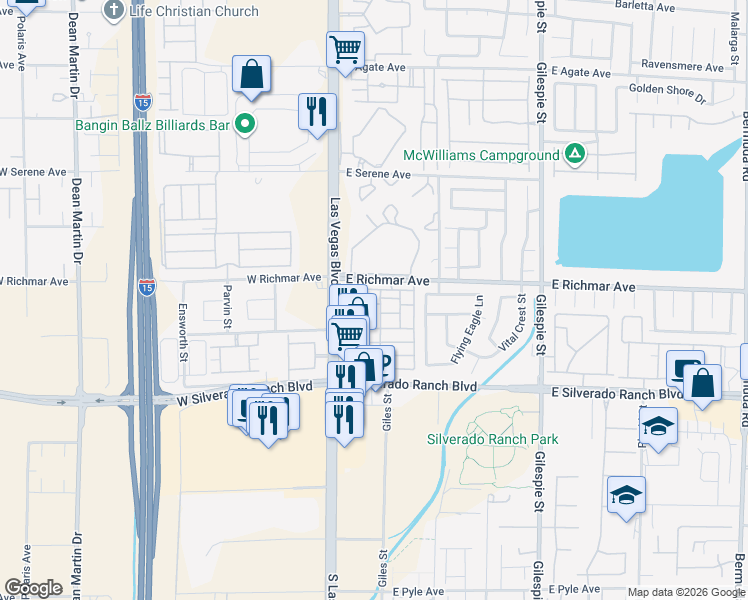 map of restaurants, bars, coffee shops, grocery stores, and more near 55 Belle Essence Avenue in Las Vegas