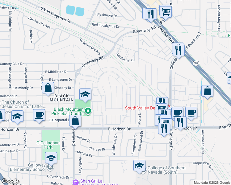 map of restaurants, bars, coffee shops, grocery stores, and more near 526 Mona Ln in Henderson