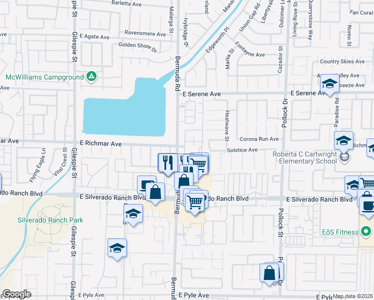 map of restaurants, bars, coffee shops, grocery stores, and more near 9490 Bermuda Road in Las Vegas