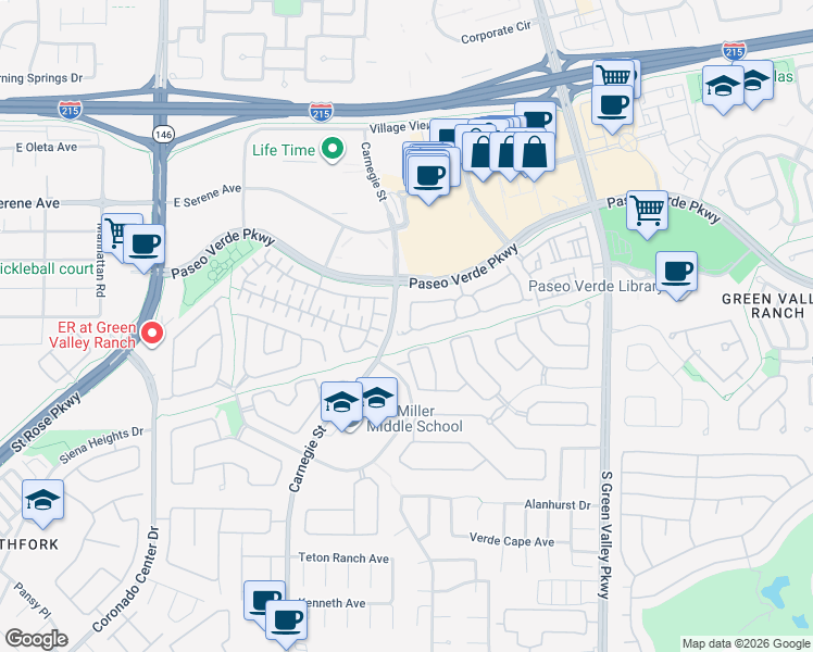 map of restaurants, bars, coffee shops, grocery stores, and more near 2180 Hidden Ranch Terrace in Henderson