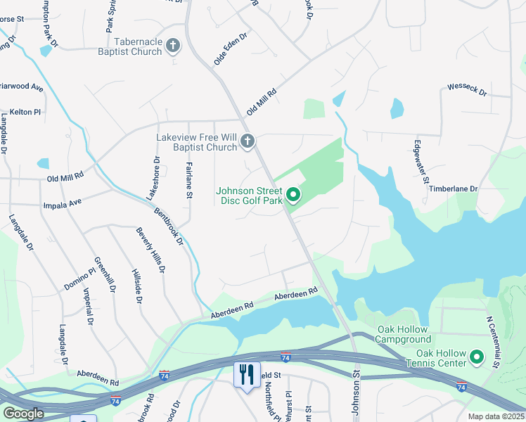 map of restaurants, bars, coffee shops, grocery stores, and more near 701 Vinebury Ln in High Point