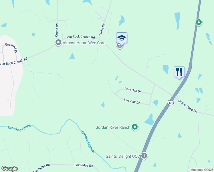 map of restaurants, bars, coffee shops, grocery stores, and more near 185 Live Oak Drive in Louisburg