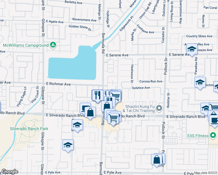 map of restaurants, bars, coffee shops, grocery stores, and more near 9490 Bermuda Road in Las Vegas