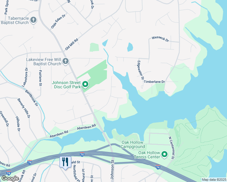 map of restaurants, bars, coffee shops, grocery stores, and more near 1002 Shamrock Rd in High Point