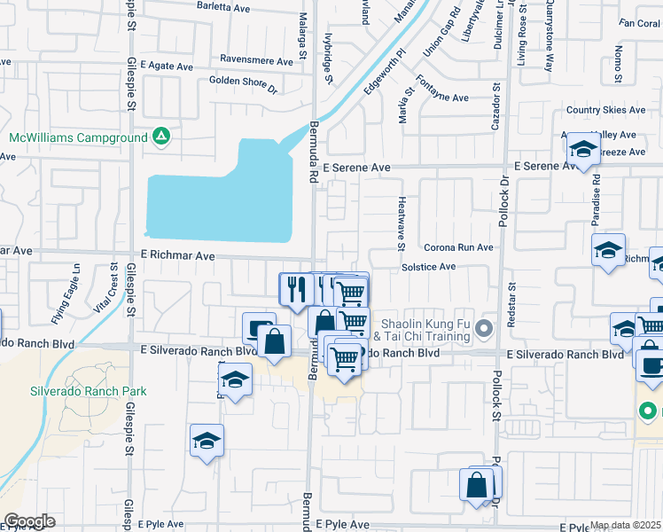map of restaurants, bars, coffee shops, grocery stores, and more near 9490 Bermuda Road in Las Vegas