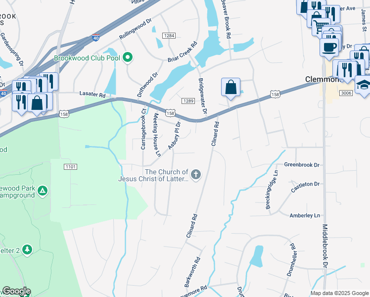 map of restaurants, bars, coffee shops, grocery stores, and more near 4470 Gatlin Knoll Lane in Clemmons