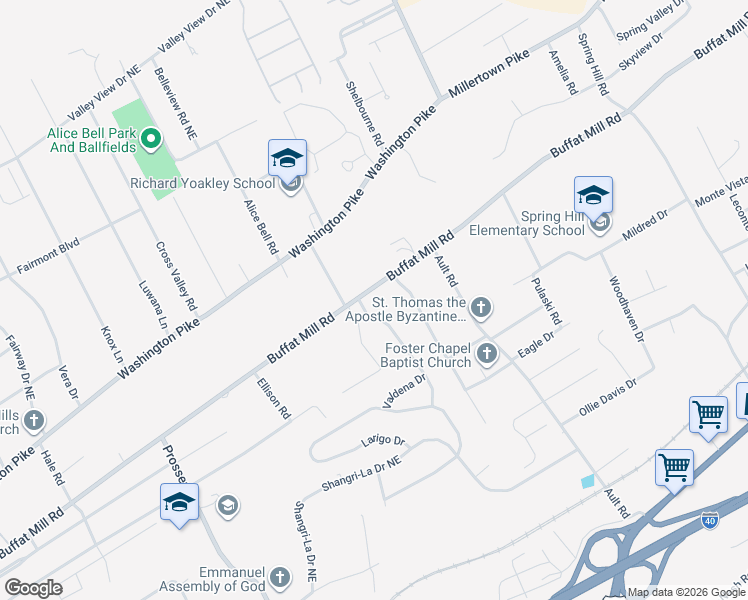 map of restaurants, bars, coffee shops, grocery stores, and more near 4020 Buffat Mill Road in Knoxville
