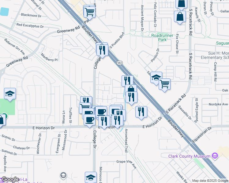 map of restaurants, bars, coffee shops, grocery stores, and more near 520 Arrowhead Trail in Henderson