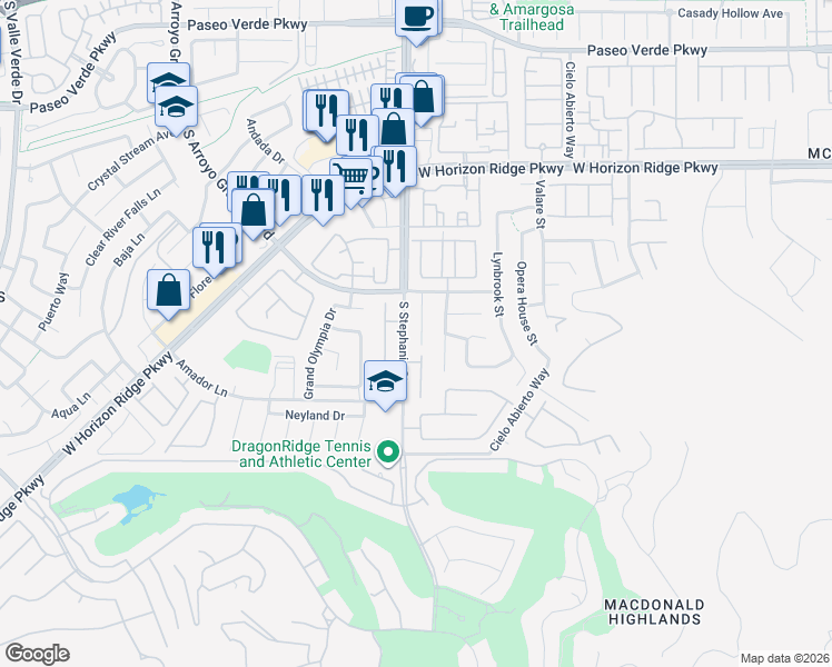 map of restaurants, bars, coffee shops, grocery stores, and more near 235 Desert Arroyo Court in Henderson
