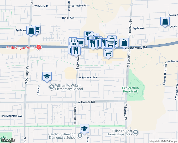 map of restaurants, bars, coffee shops, grocery stores, and more near 8105 Rock Meadows Drive in Las Vegas