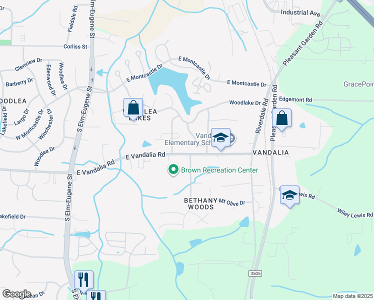map of restaurants, bars, coffee shops, grocery stores, and more near 4 Forestglade Drive in Greensboro