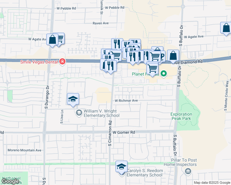 map of restaurants, bars, coffee shops, grocery stores, and more near 8189 Rock Meadows Drive in Las Vegas
