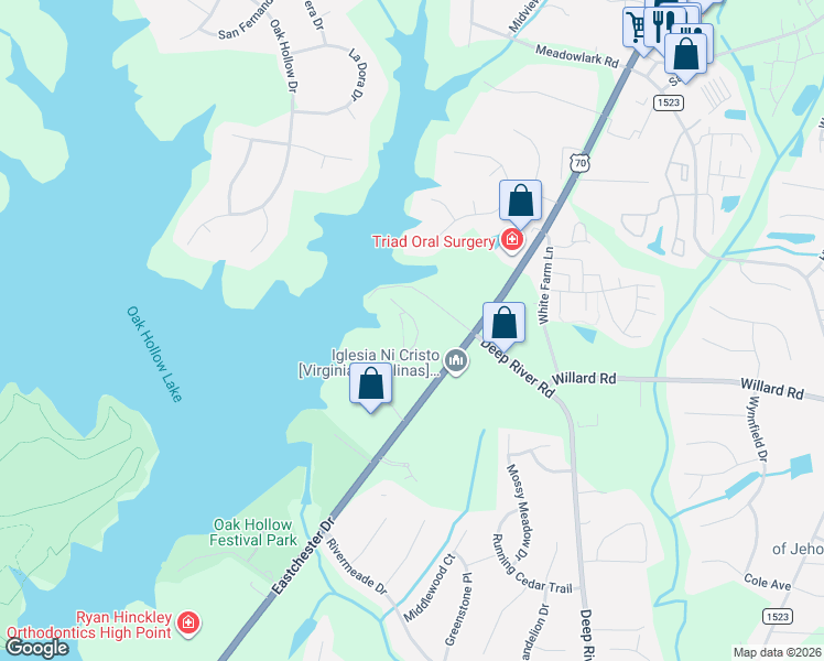 map of restaurants, bars, coffee shops, grocery stores, and more near 1951 Eastchester Drive in High Point