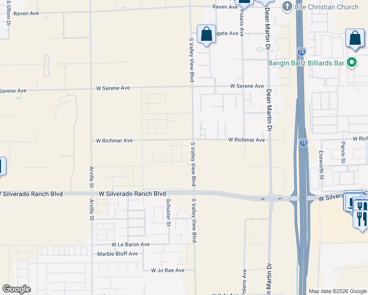 map of restaurants, bars, coffee shops, grocery stores, and more near 9534 Marsh Aster Street in Las Vegas