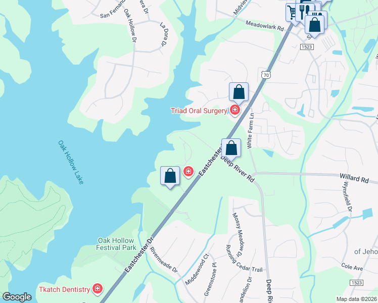 map of restaurants, bars, coffee shops, grocery stores, and more near 1951 Eastchester Drive in High Point