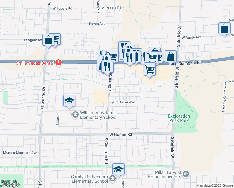 map of restaurants, bars, coffee shops, grocery stores, and more near 8151 Rock Meadows Drive in Las Vegas