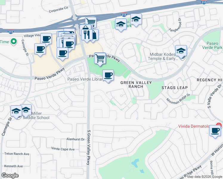 map of restaurants, bars, coffee shops, grocery stores, and more near 2150 Mooreview Street in Henderson