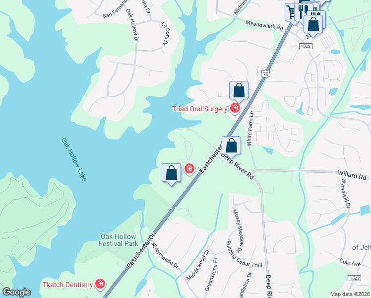 map of restaurants, bars, coffee shops, grocery stores, and more near 1951 Eastchester Drive in High Point