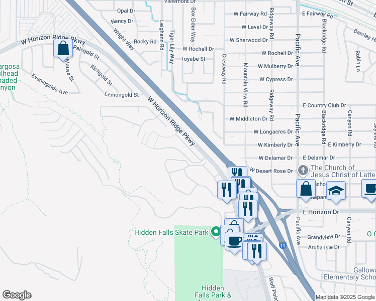 map of restaurants, bars, coffee shops, grocery stores, and more near 301 Rain Quail Way in Henderson