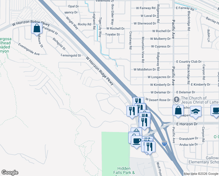 map of restaurants, bars, coffee shops, grocery stores, and more near 301 Rain Quail Way in Henderson