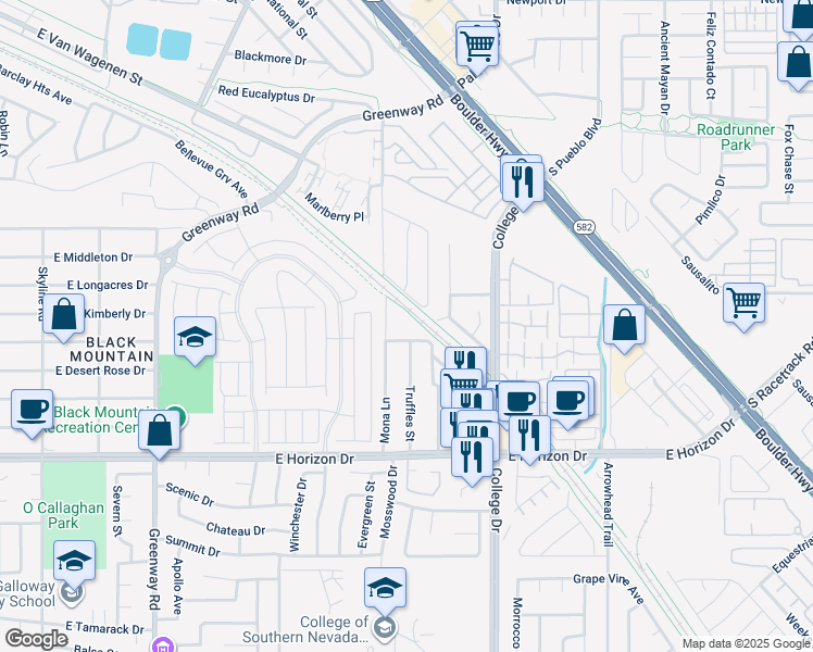 map of restaurants, bars, coffee shops, grocery stores, and more near Boris Avenue in Henderson