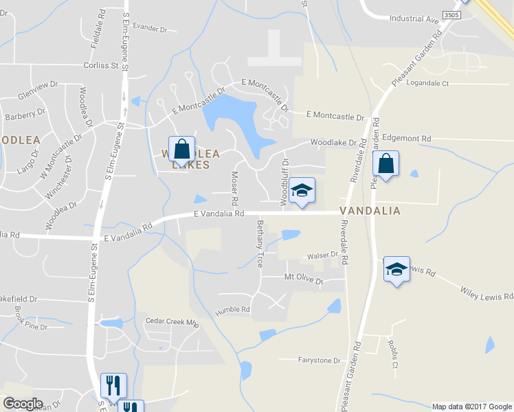 map of restaurants, bars, coffee shops, grocery stores, and more near 4 Forestglade Drive in Greensboro