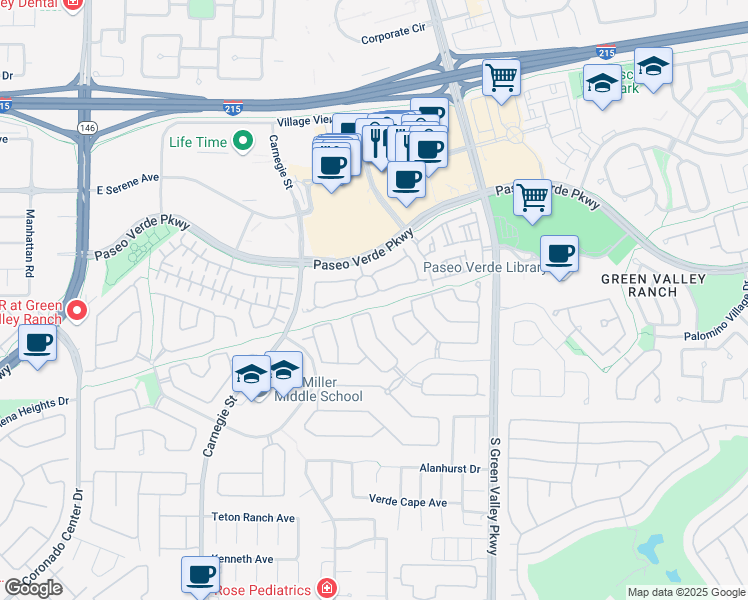 map of restaurants, bars, coffee shops, grocery stores, and more near 319 Brilliant Summit Circle in Henderson