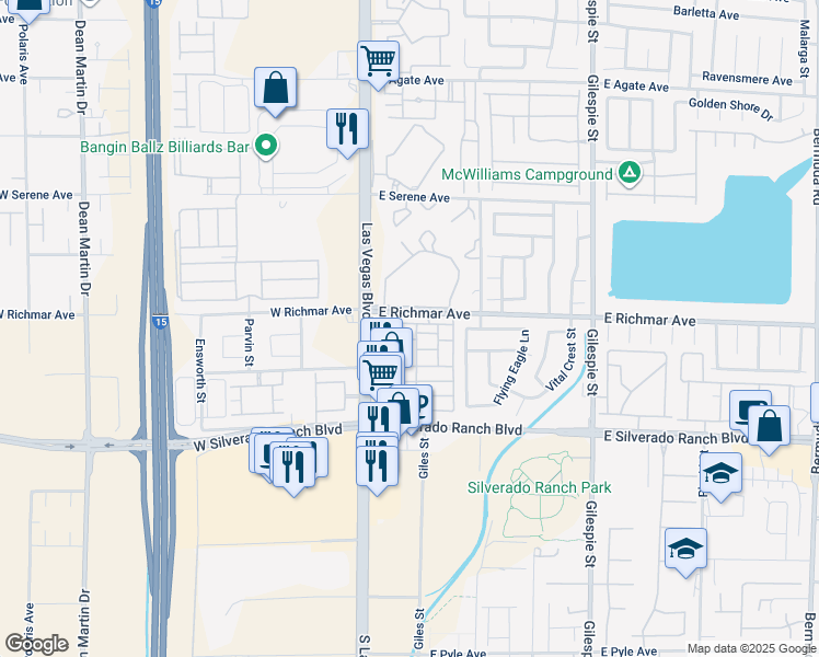map of restaurants, bars, coffee shops, grocery stores, and more near 39 Belle La Blanc Avenue in Las Vegas