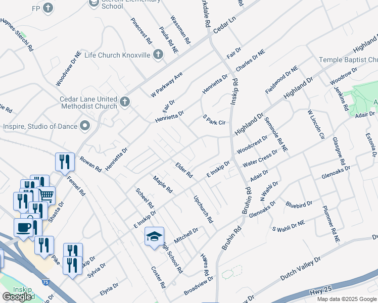 map of restaurants, bars, coffee shops, grocery stores, and more near 810 Highland Drive in Knoxville