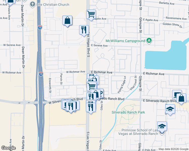 map of restaurants, bars, coffee shops, grocery stores, and more near 27 Belle La Blanc Avenue in Las Vegas
