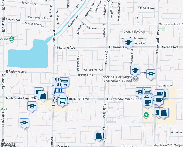 map of restaurants, bars, coffee shops, grocery stores, and more near 704 Solstice Avenue in Las Vegas