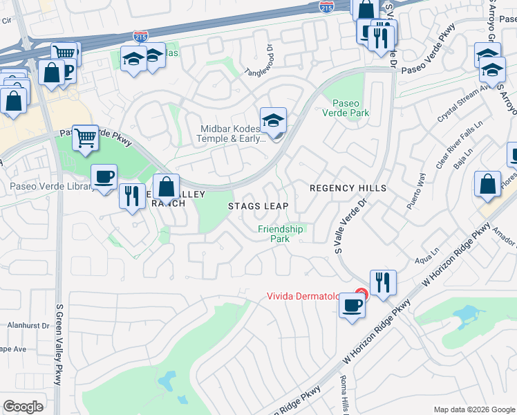 map of restaurants, bars, coffee shops, grocery stores, and more near 286 Horizon Pointe Circle in Henderson