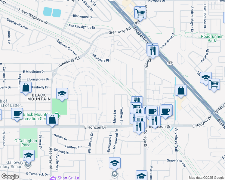 map of restaurants, bars, coffee shops, grocery stores, and more near 292 Whitney Crest Street in Henderson