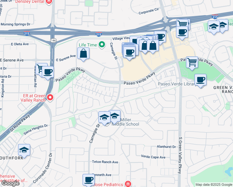 map of restaurants, bars, coffee shops, grocery stores, and more near 2417 Energized Court in Henderson