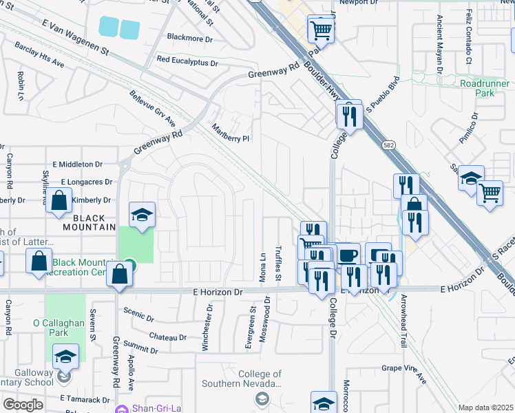 map of restaurants, bars, coffee shops, grocery stores, and more near 292 Whitney Crest Street in Henderson