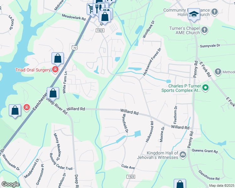 map of restaurants, bars, coffee shops, grocery stores, and more near 3917 Waldon Court in High Point