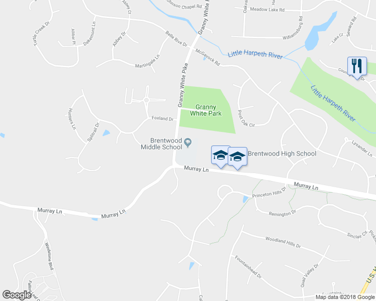 map of restaurants, bars, coffee shops, grocery stores, and more near 5324 Murray Lane in Brentwood