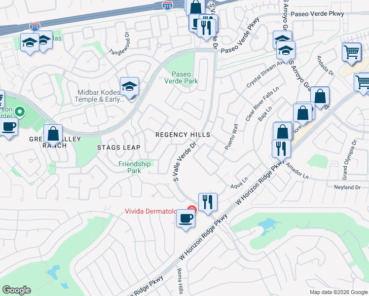 map of restaurants, bars, coffee shops, grocery stores, and more near 1851 Desert Forest Way in Henderson