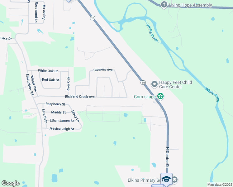 map of restaurants, bars, coffee shops, grocery stores, and more near 1281 Bluebird Place in Elkins