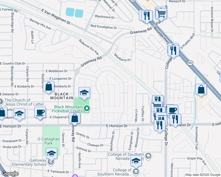 map of restaurants, bars, coffee shops, grocery stores, and more near 500 Greenway Road in Henderson